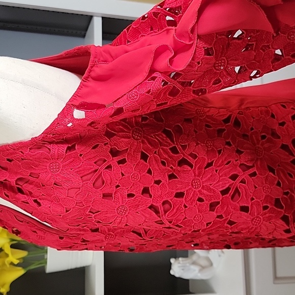 INC Red Lace Top Cold Shoulder - Picture 3 of 10
